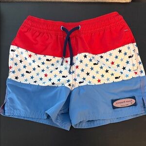 Vineyard Vines, Red white and blue Star Swim Shorts! 4T